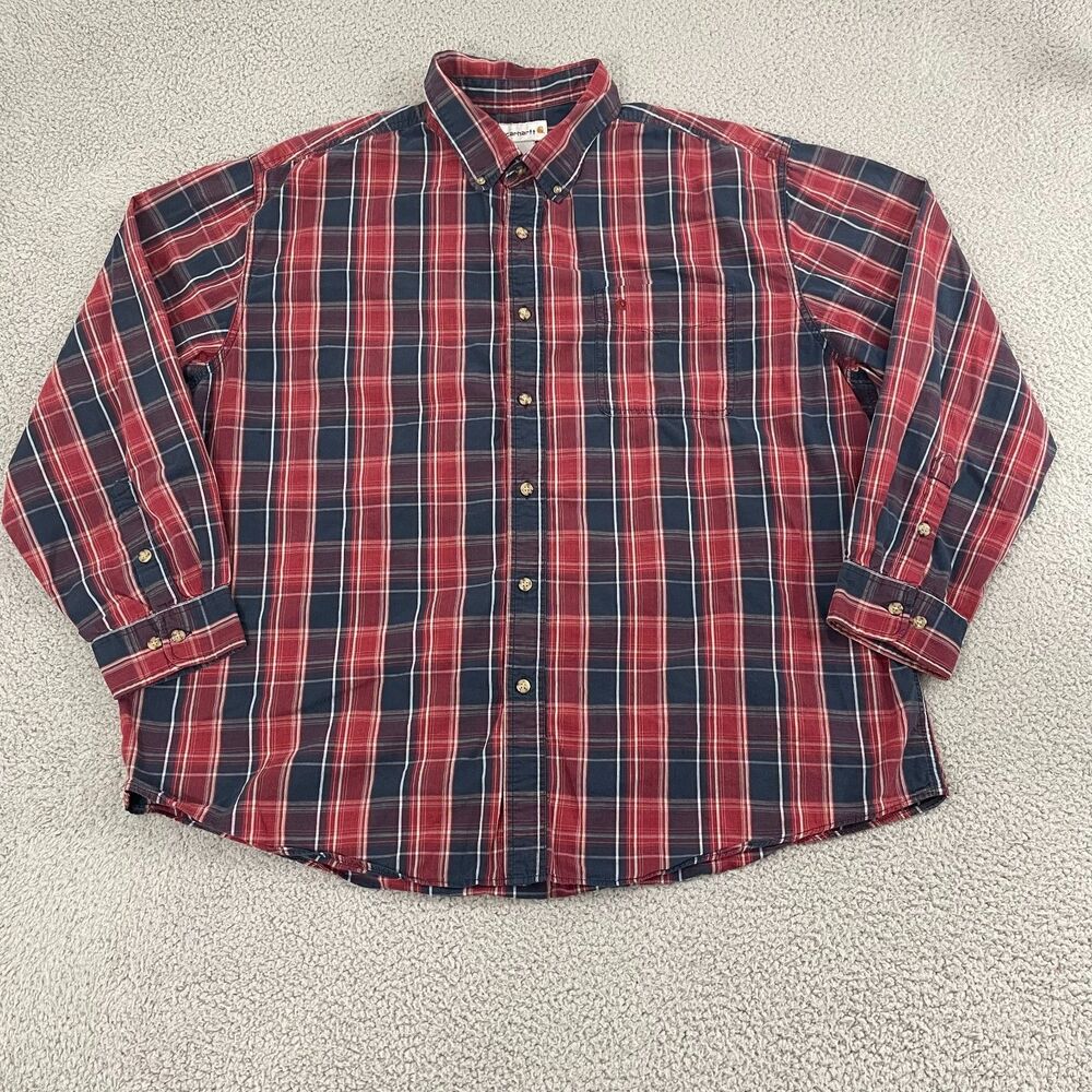 Carhartt Shirt Men 3Xl Red Plaid Workwear Button Down Long Sleeve